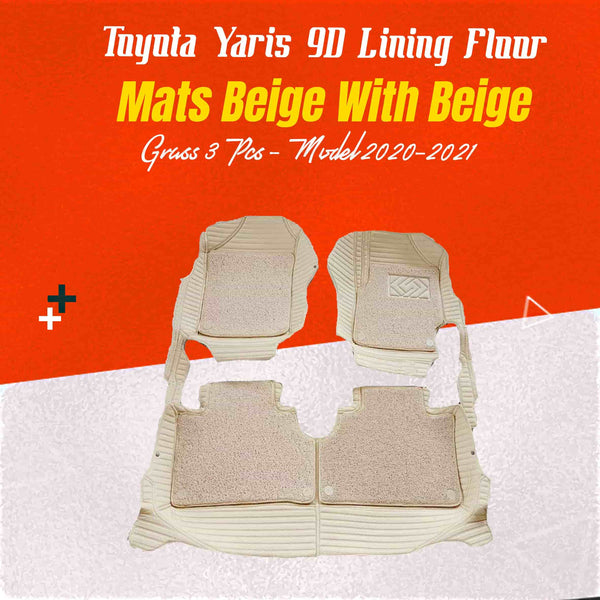 Toyota Yaris 9D Lining Floor Mats Mix Thread Beige With Beige Grass 3 Pcs - Model 2020-2021