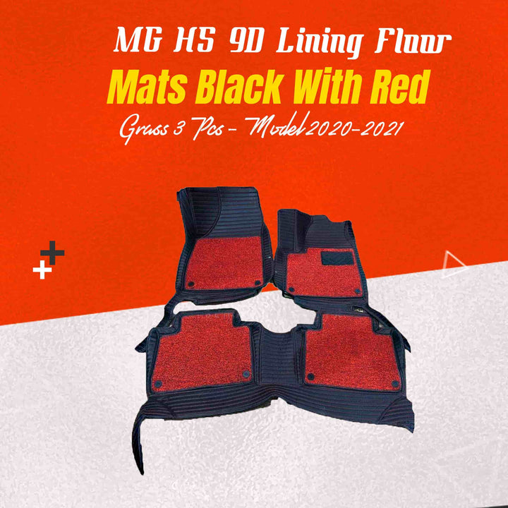 MG HS 9D Lining Floor Mats Mix Thread Black With Red Grass 3 Pcs - Model 2020-2021