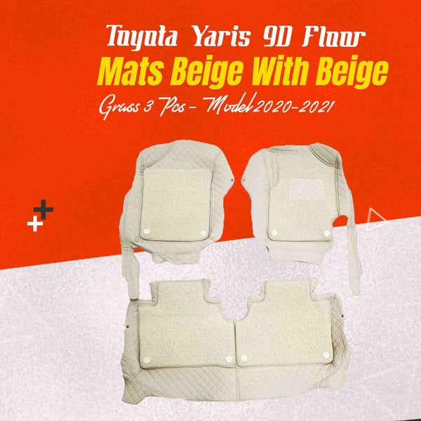 Toyota Yaris 9D Floor Mats Mix Thread Beige With Beige Grass 3 Pcs - Model 2020-2021