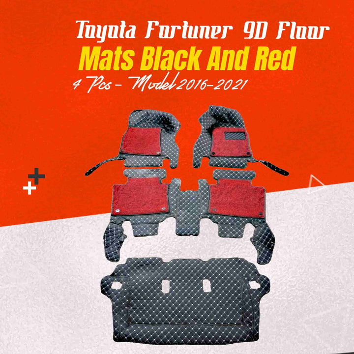 Toyota Fortuner 9D Floor Mats Black and Red 4 Pcs - Model 2016-2021