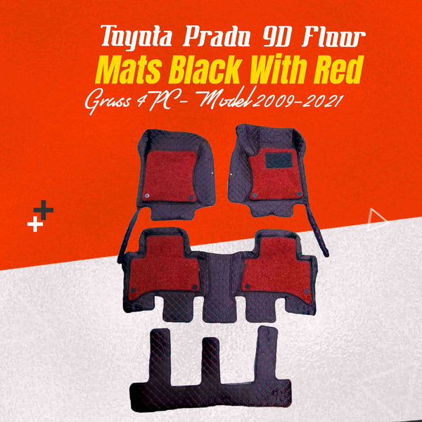 Toyota Prado 9D Floor Mats Mix Thread Black With Red Grass 4PC - Model 2009-2021