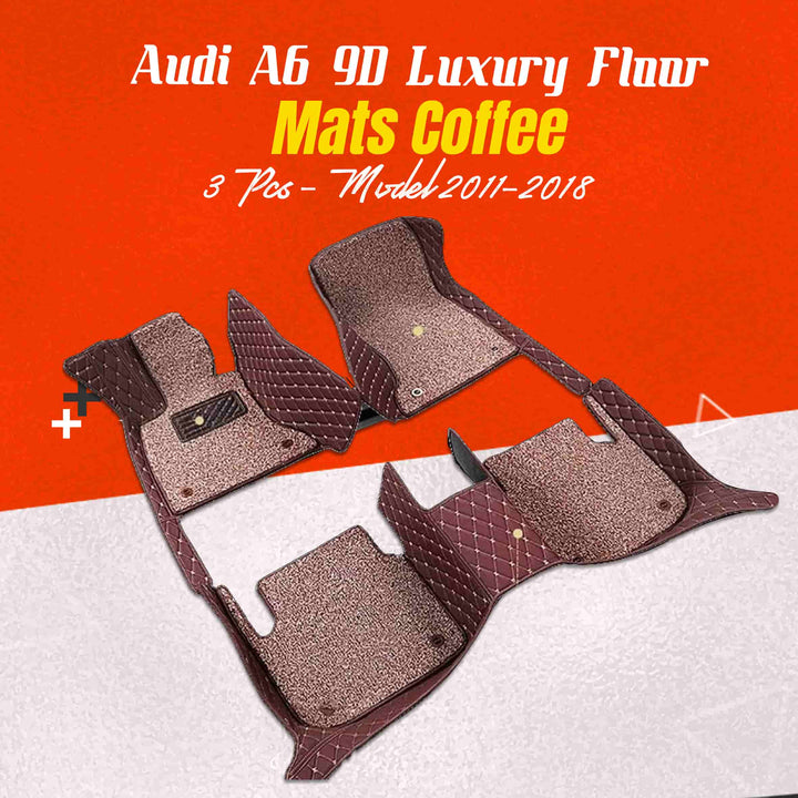 Audi A6 9D Luxury Floor Mats Mix Thread Coffee 3 Pcs - Model 2011-2018