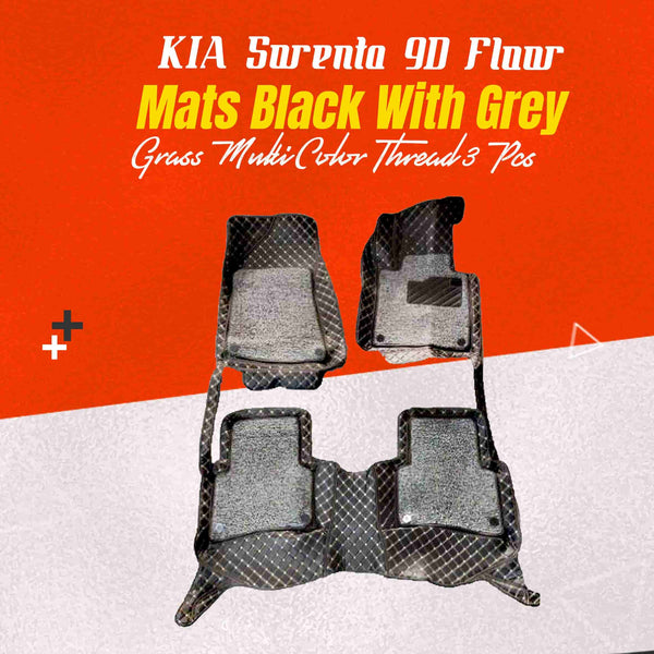 KIA Sportage 9D Floor Mats Mix Thread Black With Grey Grass Multi Color Thread 3 Pcs