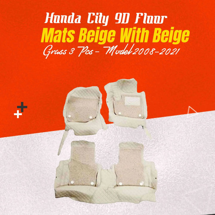 Honda City 9D Floor Mats Mix Thread Beige With Beige Grass 3 Pcs - Model 2008-2021