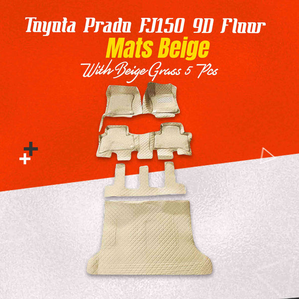 Toyota Prado FJ150 9D Floor Mats Mix Thread Beige With Beige Grass 5 Pcs - Model 2009-2021