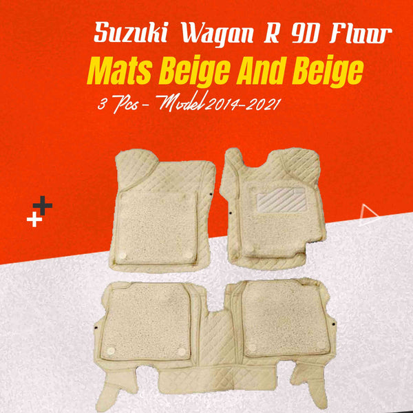 Suzuki Wagon R 9D Floor Mats Mix Thread Beige and Beige 3 Pcs - Model 2014-2021