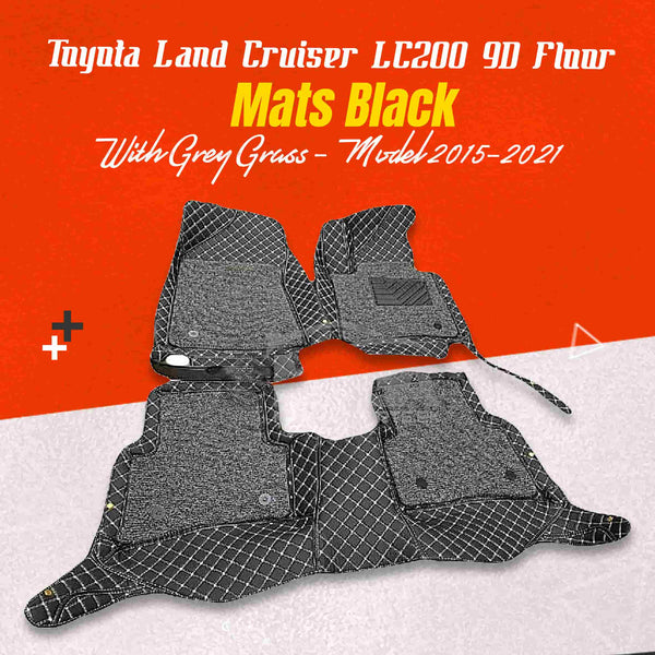 Toyota Land Cruiser LC200 9D Floor Mats Mix Thread Black With Grey Grass - Model 2015-2021