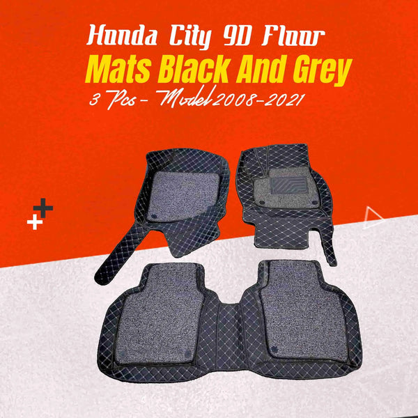 Honda City 9D Floor Mats Mix Thread Black And Grey 3 Pcs - Model 2008-2021