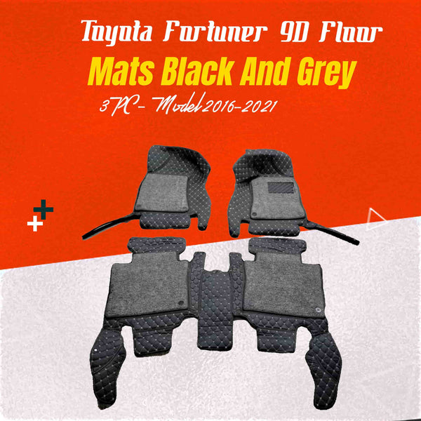 Toyota Fortuner 9D Floor Mats Mix Thread Black and Grey 3PC - Model 2016-2021