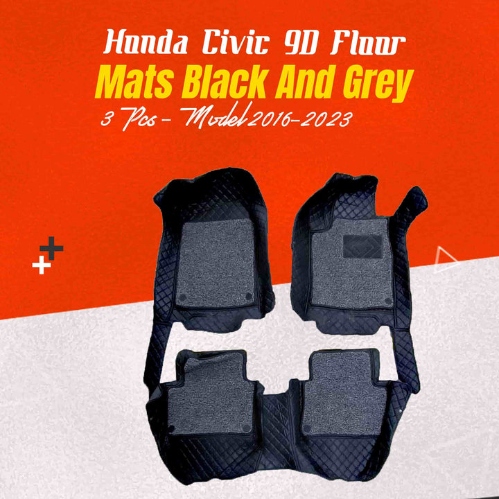 Honda Civic 9D Floor Mats Black and Grey 3 Pcs - Model 2016-2023