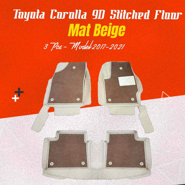 Toyota Corolla 9D Stitched Floor Mat Mix Thread Beige 3 Pcs - Model 2017-2021