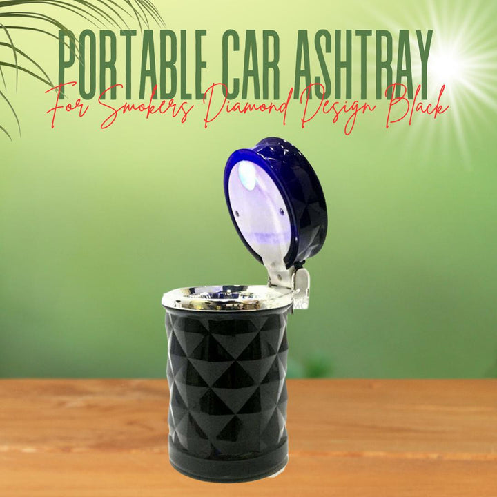 Portable Car Ashtray For Smokers Diamond Design Black