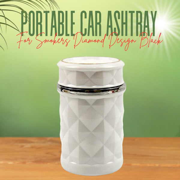 Portable Car Ashtray For Smokers Diamond Design White