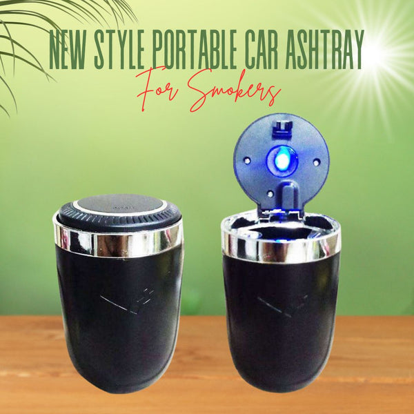 New Style Portable Car Ashtray With LED Black and Chrome For Smokers