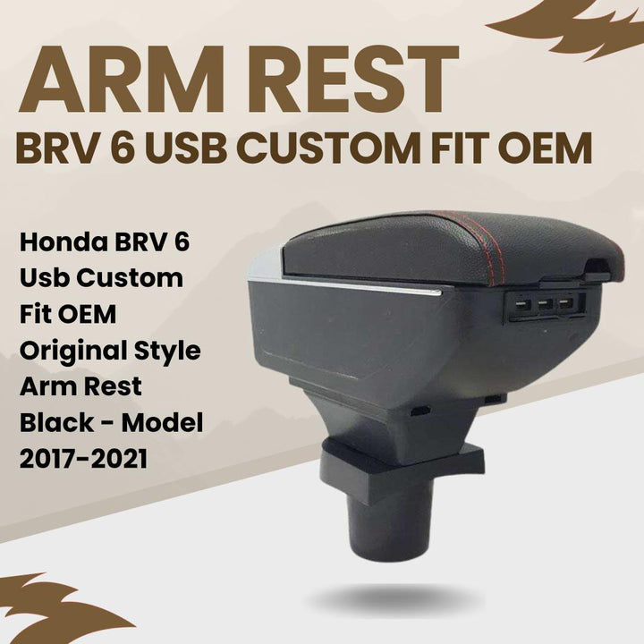 Honda BRV 6 Usb Custom Fit OEM Original Style Arm Rest Black - Model 2017-2021