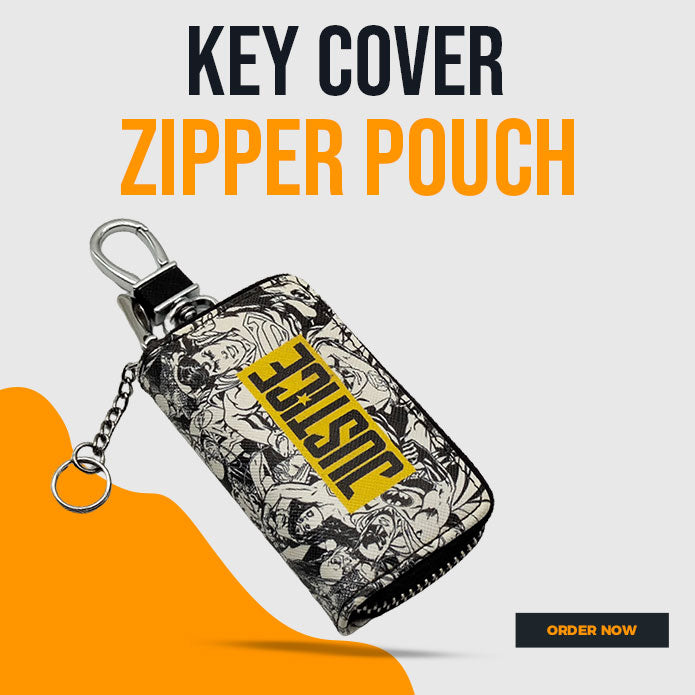 Justice Zipper Matte Leather Key Cover Pouch with Keychain Ring