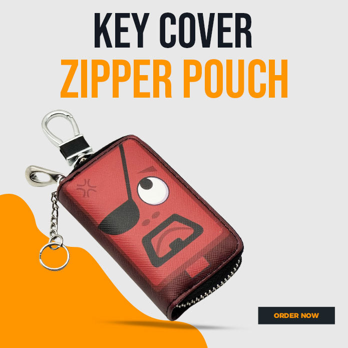 Nick Fury Zipper Matte Leather Key Cover Pouch with Keychain Ring