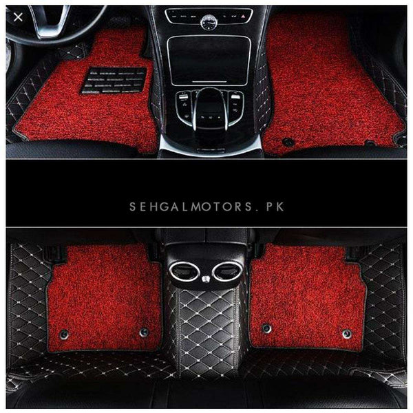 Toyota Land Cruiser 9D Floor Mats Mix Thread Black With Red 3 Pcs (DM) - Model 2015-2021