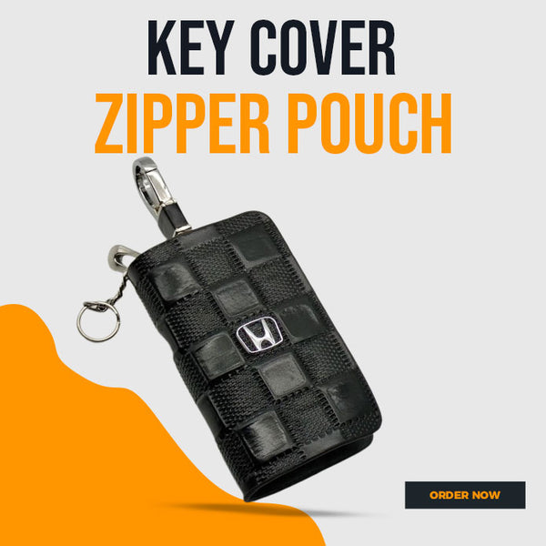 Honda Zipper Embossed Leather Key Cover Black Style B