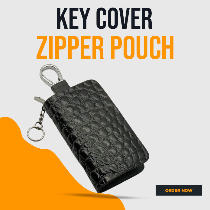 Universal Zipper Crocodile Style Leather Key Cover - Black Pouch
