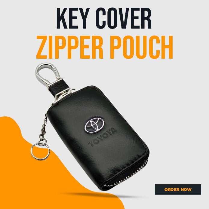 Toyota Zipper Leather Key Cover Pouch Black with Keychain Ring