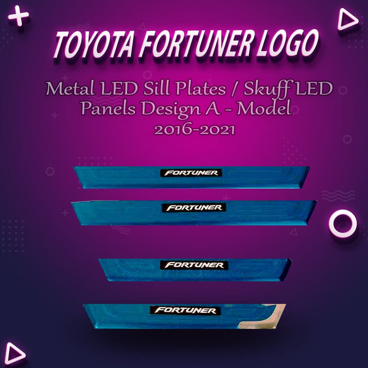 Toyota Fortuner Metal LED Sill Plates / Skuff LED panels Design A - Model 2016-2021