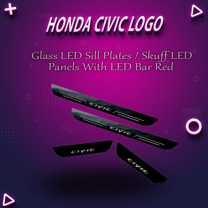 Honda Civic Glass LED Sill Plates / Skuff LED panels with LED Bar Red
