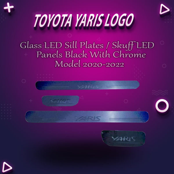 Toyota Yaris Glass LED Sill Plates / Skuff LED Panels Black With Chrome - Model 2020-2022