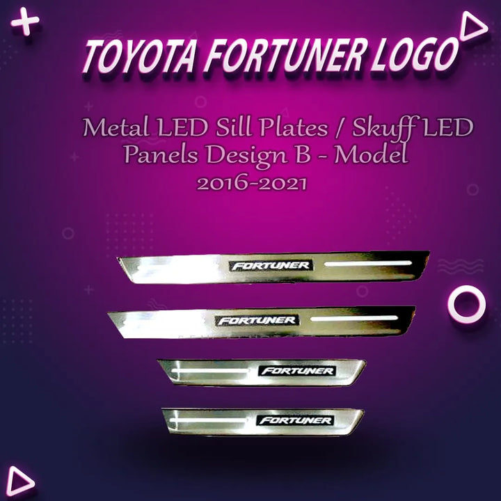 Toyota Fortuner Metal LED Sill Plates / Skuff LED panels Design B - Model 2016-2021