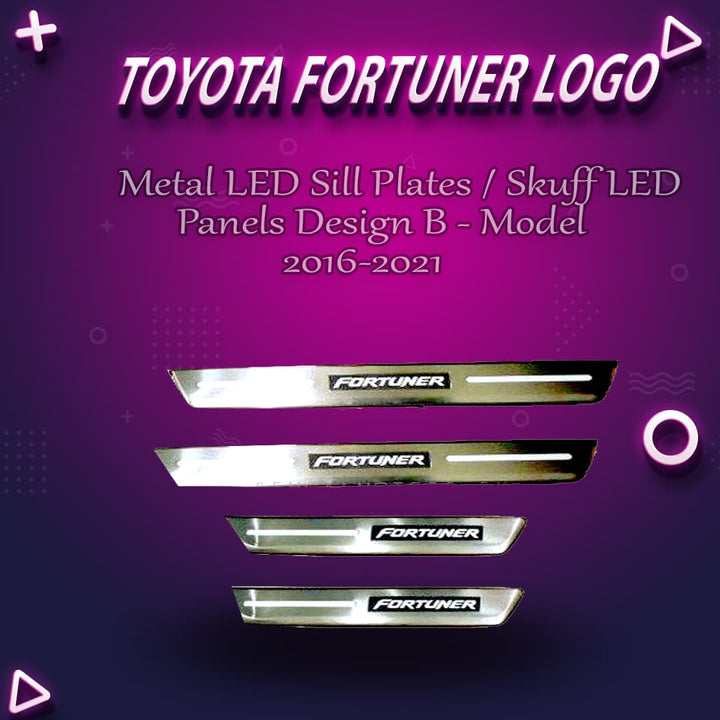 Toyota Fortuner Metal LED Sill Plates / Skuff LED panels Design B - Model 2016-2021