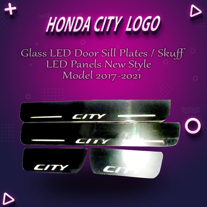 Honda City Glass LED Door Sill Plates / Skuff LED Panels New Style - Model 2017-2021