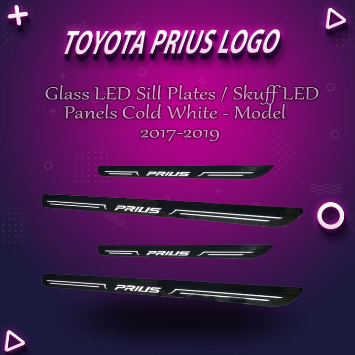 Toyota Prius Glass LED Sill Plates / Skuff LED panels Cold White - Model 2017-2019