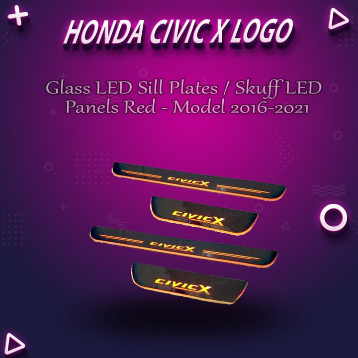 Honda Civic X Glass LED Sill Plates / Skuff LED panels Red - Model 2016-2021