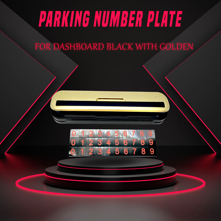 Parking Number Plate For Dashboard Black With Golden