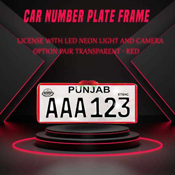 Car Number Plate License Frame with LED Neon Light Pair- Red