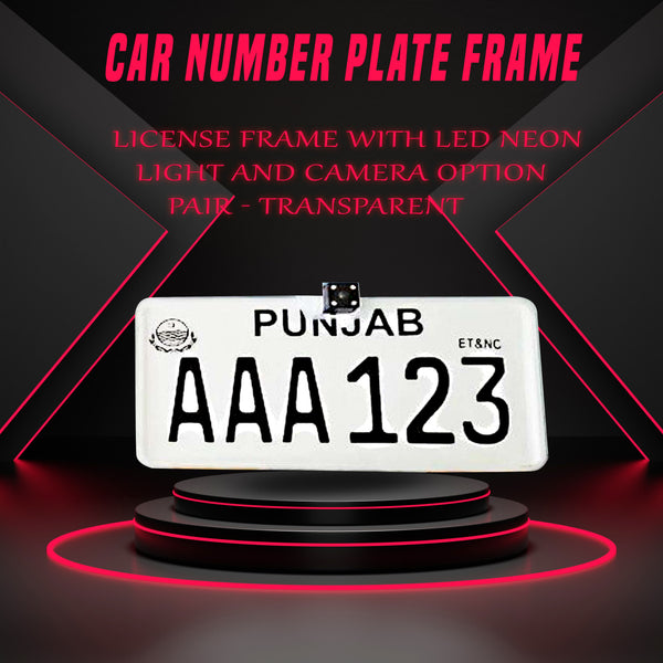 Car Number Plate License Frame with LED Neon Light Pair - Transparent