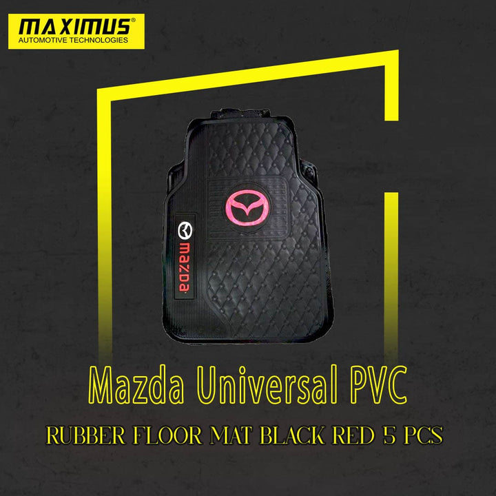 Mazda Universal PVC Rubber Floor Mat Black Red 5 Pcs