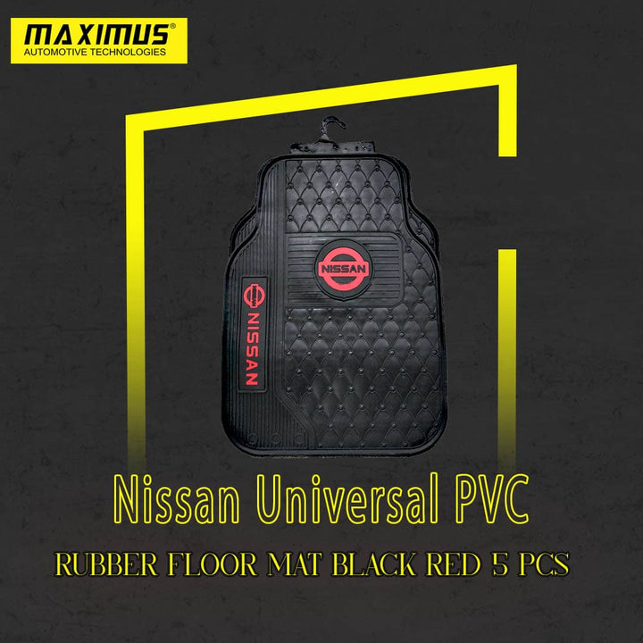 Nissan Universal PVC Rubber Floor Mat Black Red 5 Pcs