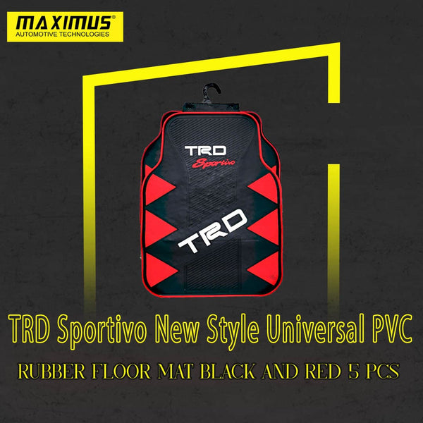 TRD Sportivo New Style Universal PVC Rubber Floor Mat Black and Red 5 Pcs