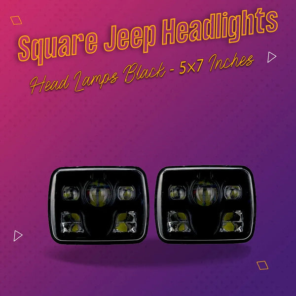 Square Jeep Headlights / Head Lamps Black 5×7 inches - Pair