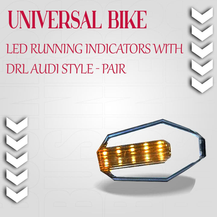 Universal Bike LED Running Indicators with DRL Audi Style - Pair