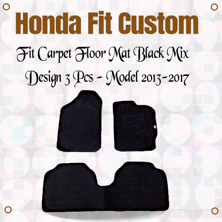 Honda Fit Custom Fit Carpet Floor Mat Black Mix Design 3 Pcs - Model 2013-2017