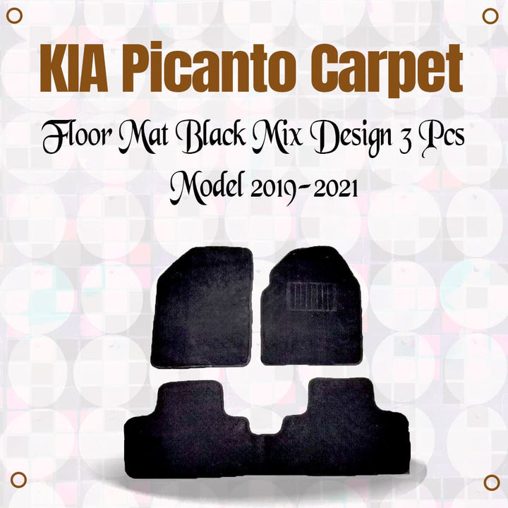 KIA Picanto Carpet Floor Mat Black Mix Design 3 Pcs - Model 2019-2021