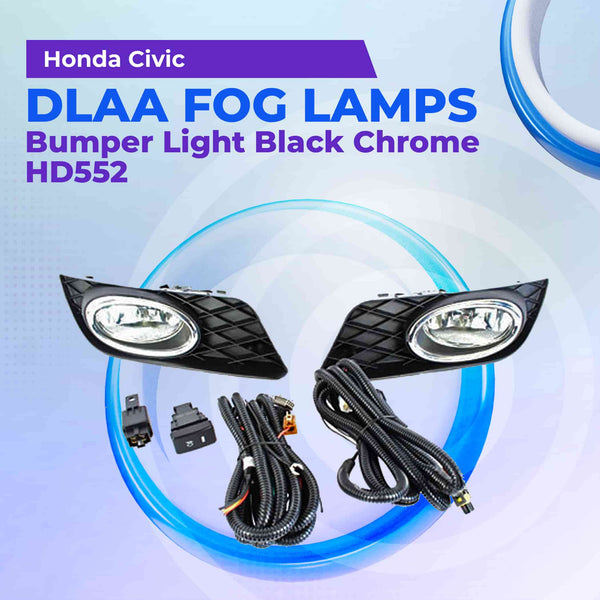 Honda Civic DLAA Fog Lamps Bumper Light Black With Chrome HD552 - Model 2012-2016