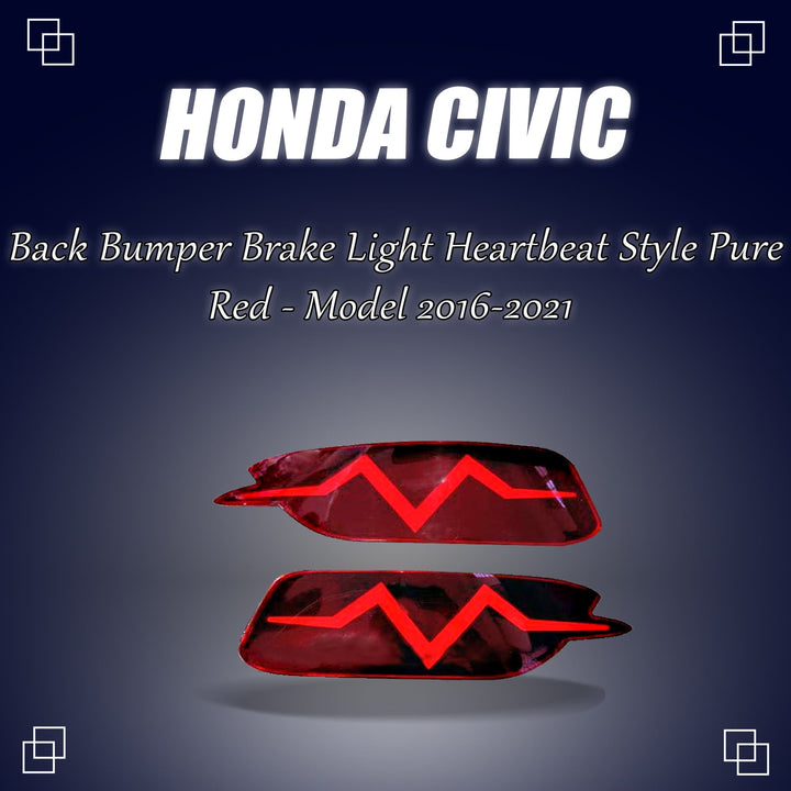 Honda Civic Back Bumper Third Brake Lamp Brake Light Heartbeat Style Pure Red - Model 2016-2021