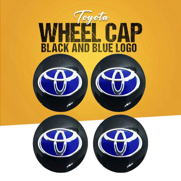 Toyota Wheel Cap Logo Black with Centre Logo Blue - 4 Pc