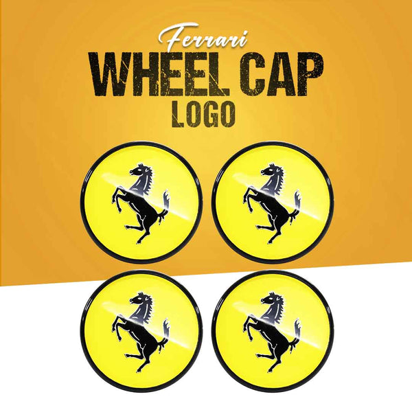 Ferrari Logo Wheel Cap Logo Yellow With Black - 4 Pieces