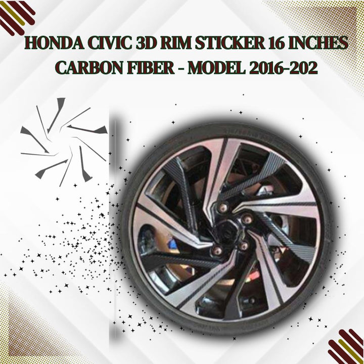 Honda Civic 3D Rim Sticker 16 inches Carbon Fiber - Model 2016-2021