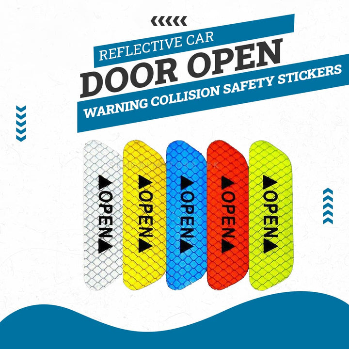 Reflective Car Door Open Warning Collision Safety Stickers Multi Colors  - 4 Pcs Pack