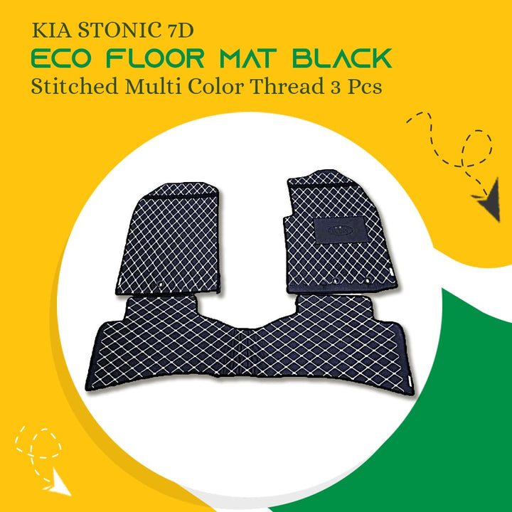 KIA Stonic 7D Eco Floor Mat Black Stitched Multi Color Thread 3 Pcs - Model 2021-2022